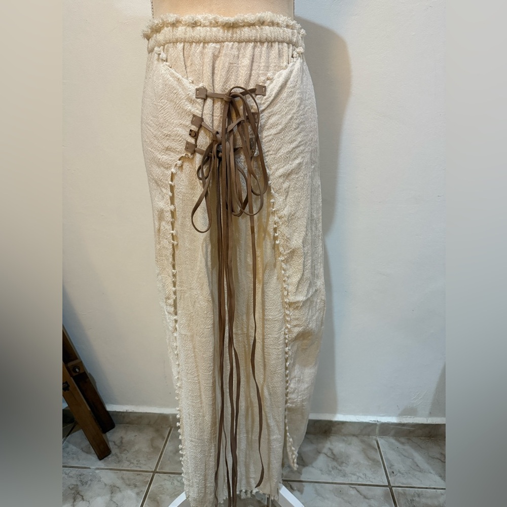 White Caravana Cotton Skirt Leather Ties